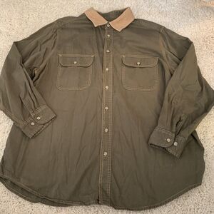 Boulder Creek Shirt Mens 2X BIG Green Button Up Shacket Corduroy Collar Pockets